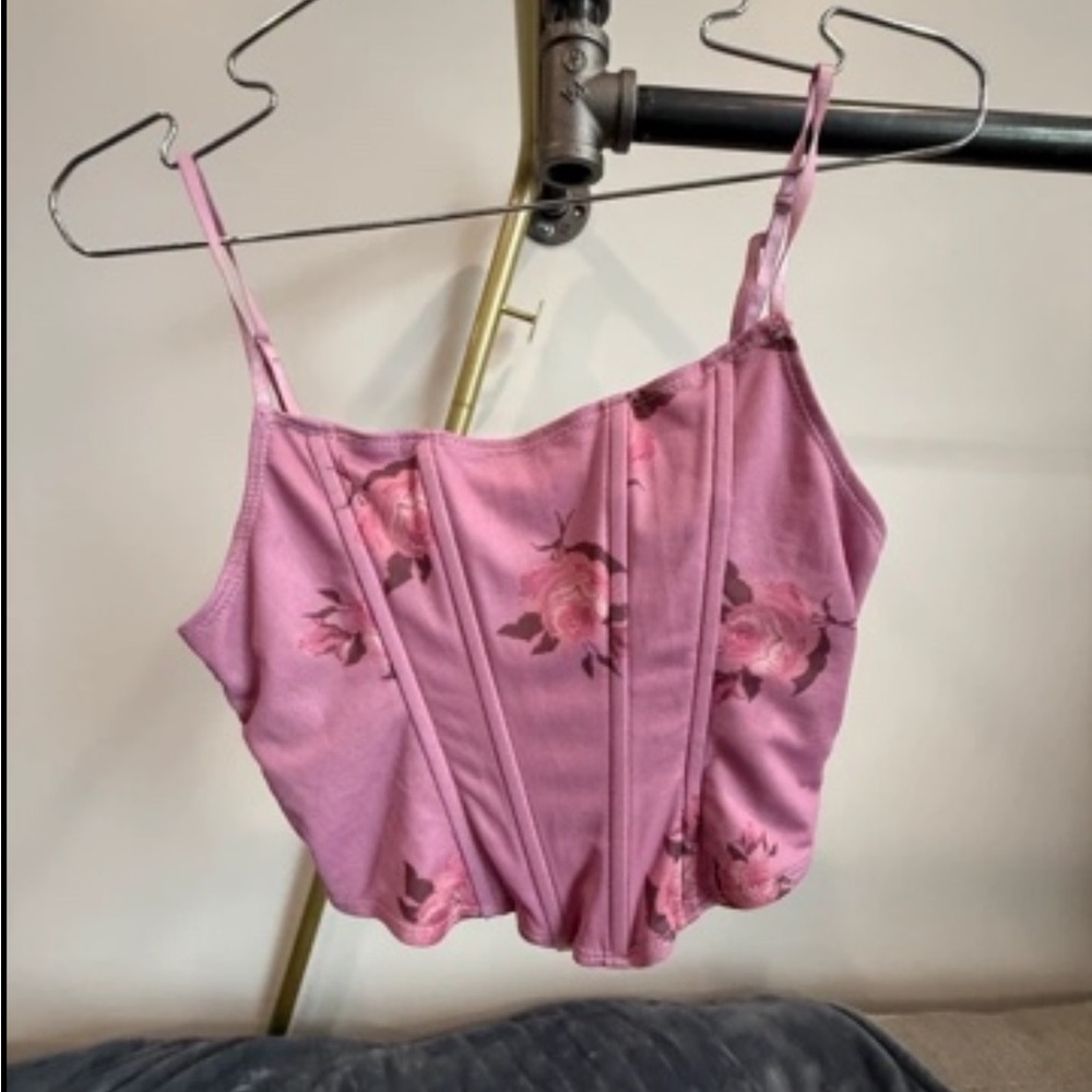 emory park Pink Floral Corset Cami Top